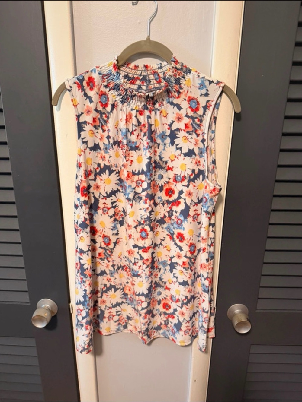 Cato Sleeveless Floral Smocked Neck Top - White Floral